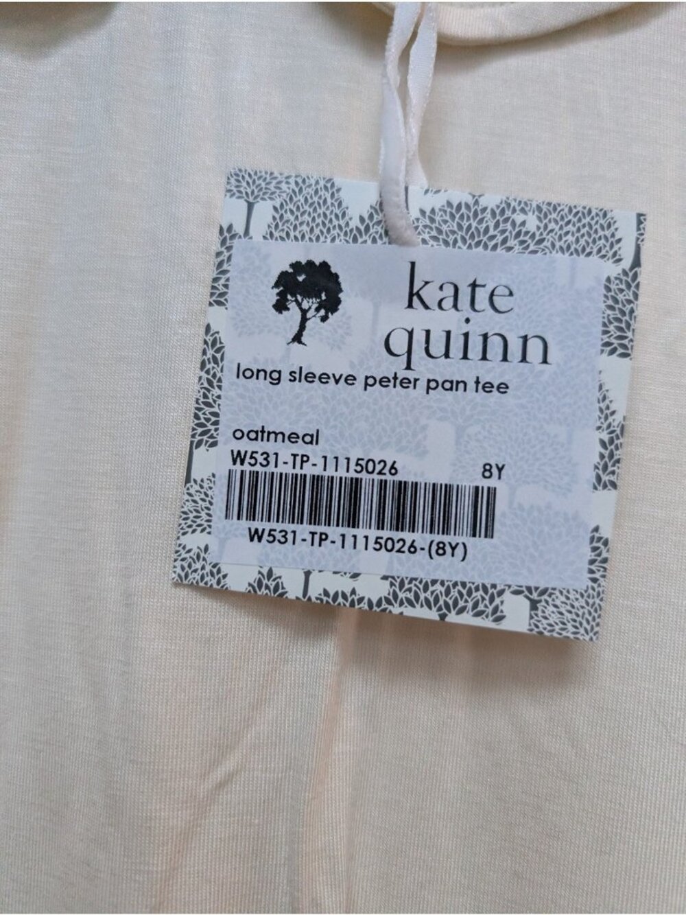 Kate Quinn Bamboo Oatmeal Off White Peter Pan Collar Tee Top 8Y Long Sleeve - Picture 2 of 4